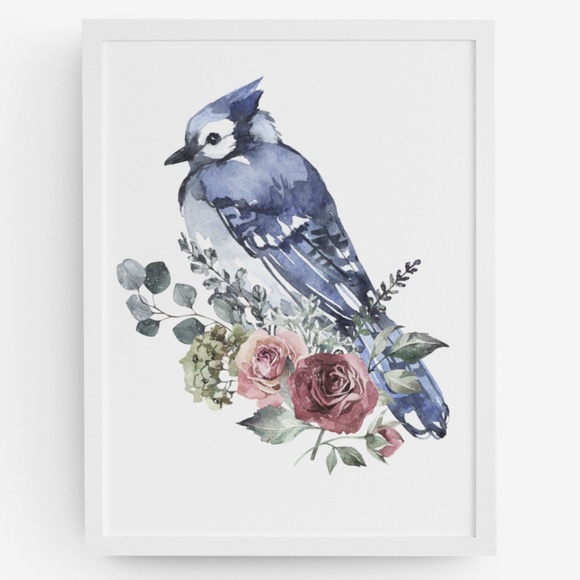 Blue Jay Bird Watercolor Wall Art Print Poster Unframed - Picture 12 of 17